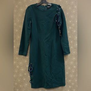 🔥🔥NEW Teri Jon Rickie Freeman Long Sleeve Emerald Green Velvet Tie Wool Dress
